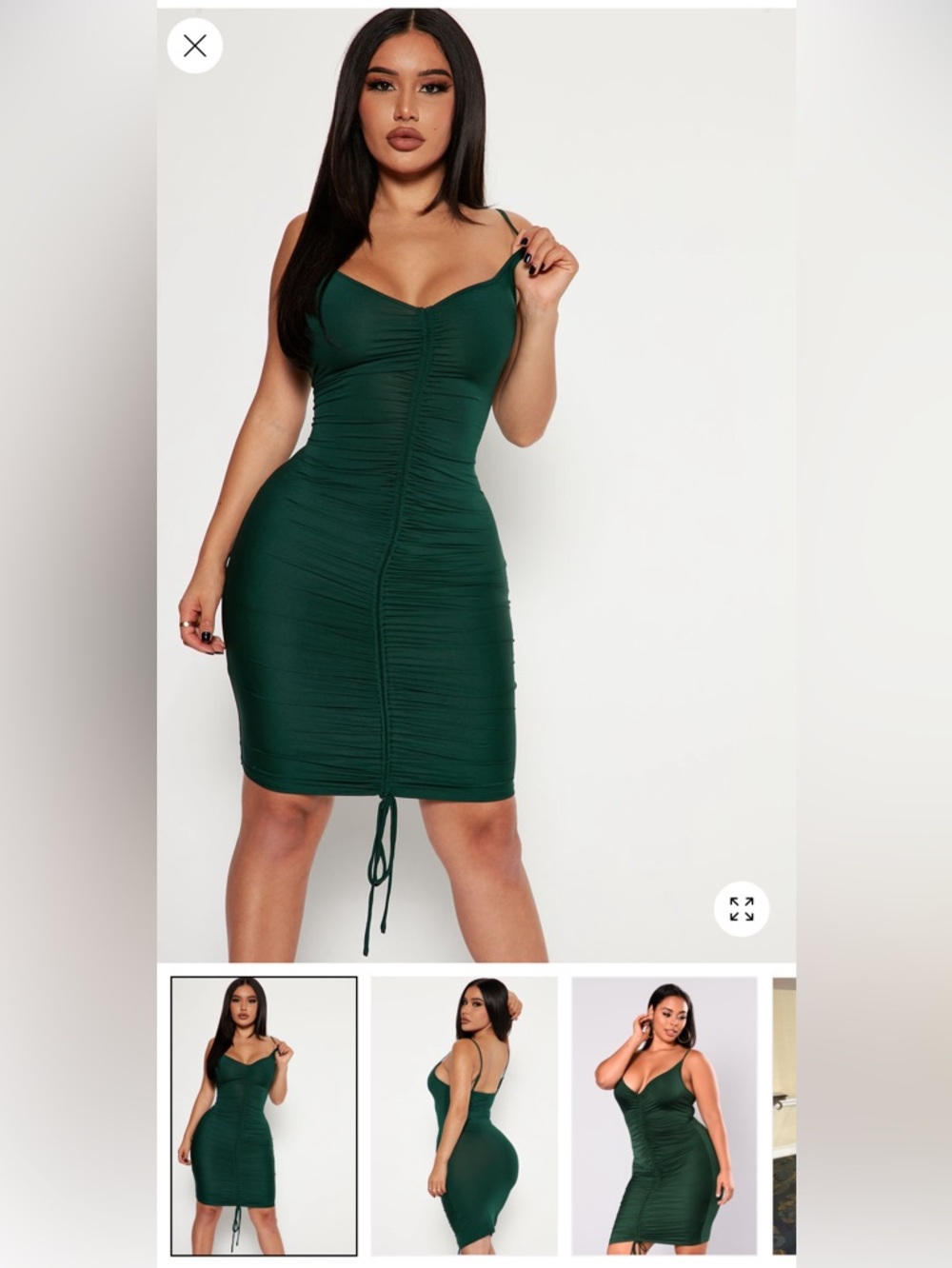 Ruched Bodycon Midi Dress in Dark Green